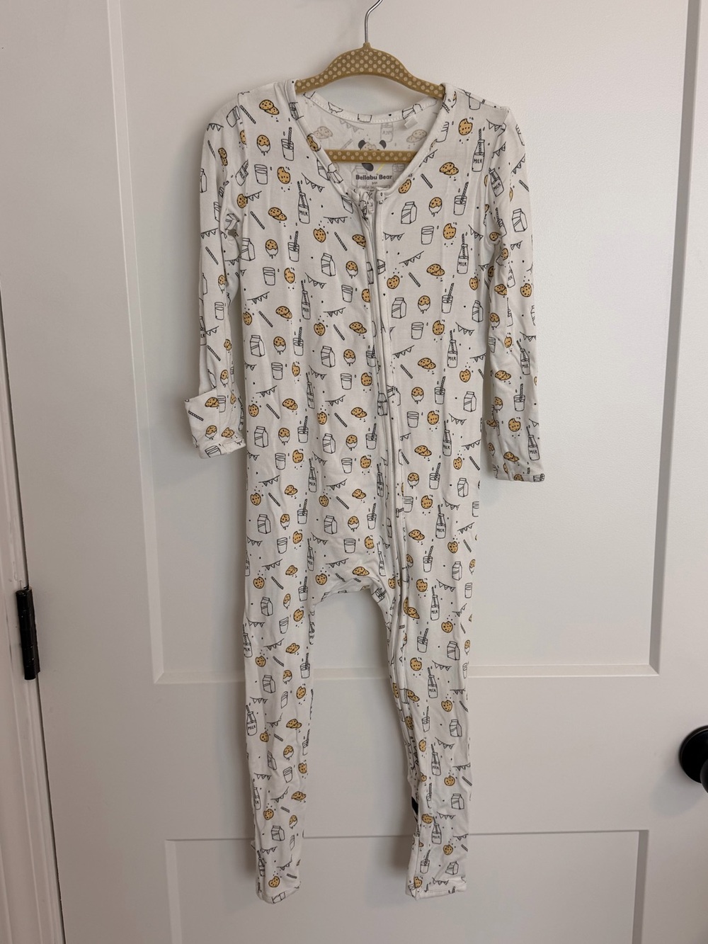 Baby One-Piece Footie Pajamas in White with milk 🥛 & cookie 🍪 Accents